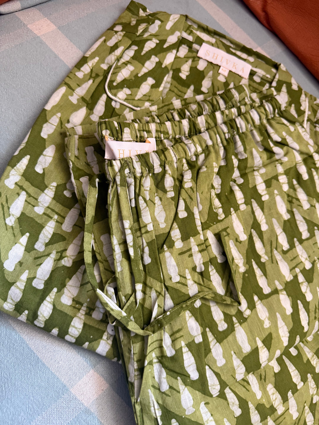 Olive Green Print Cotton Night Suit