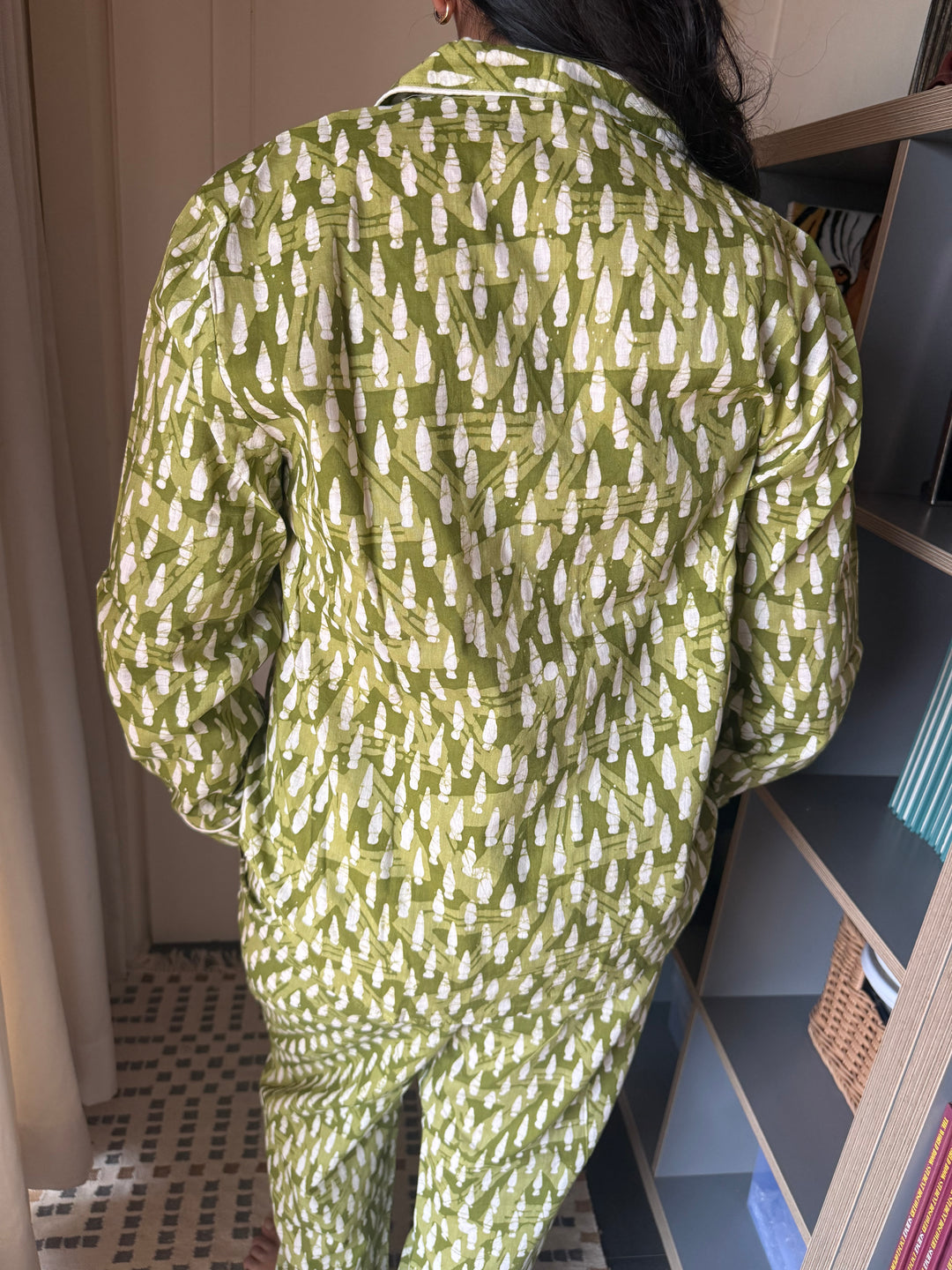 Olive Green Print Cotton Night Suit