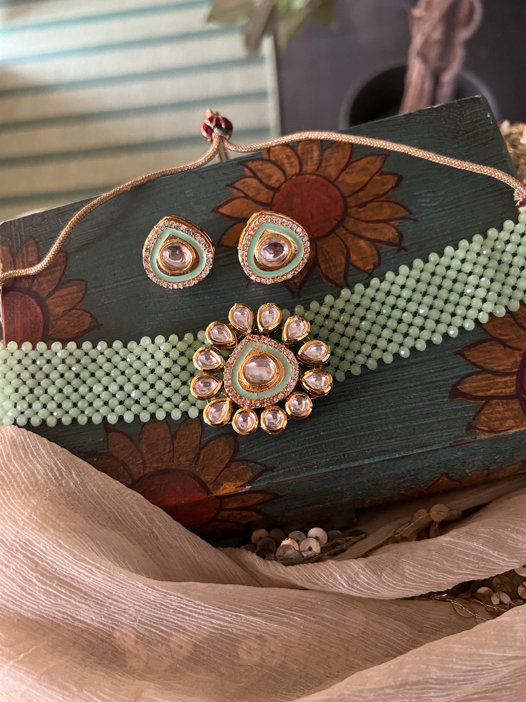 Sea Green Choker with Studs