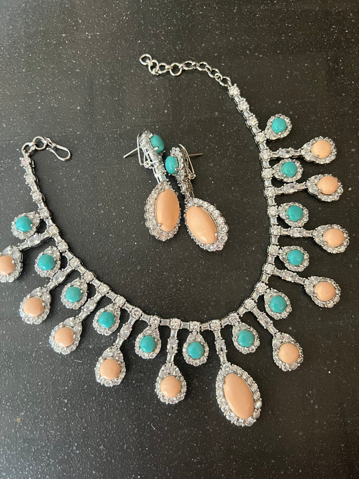 Peach Coral & Turquoise Necklace Set | SHIVKA