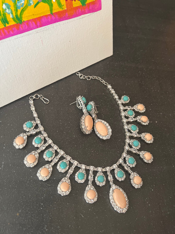 Peach Coral & Turquoise Necklace Set | SHIVKA