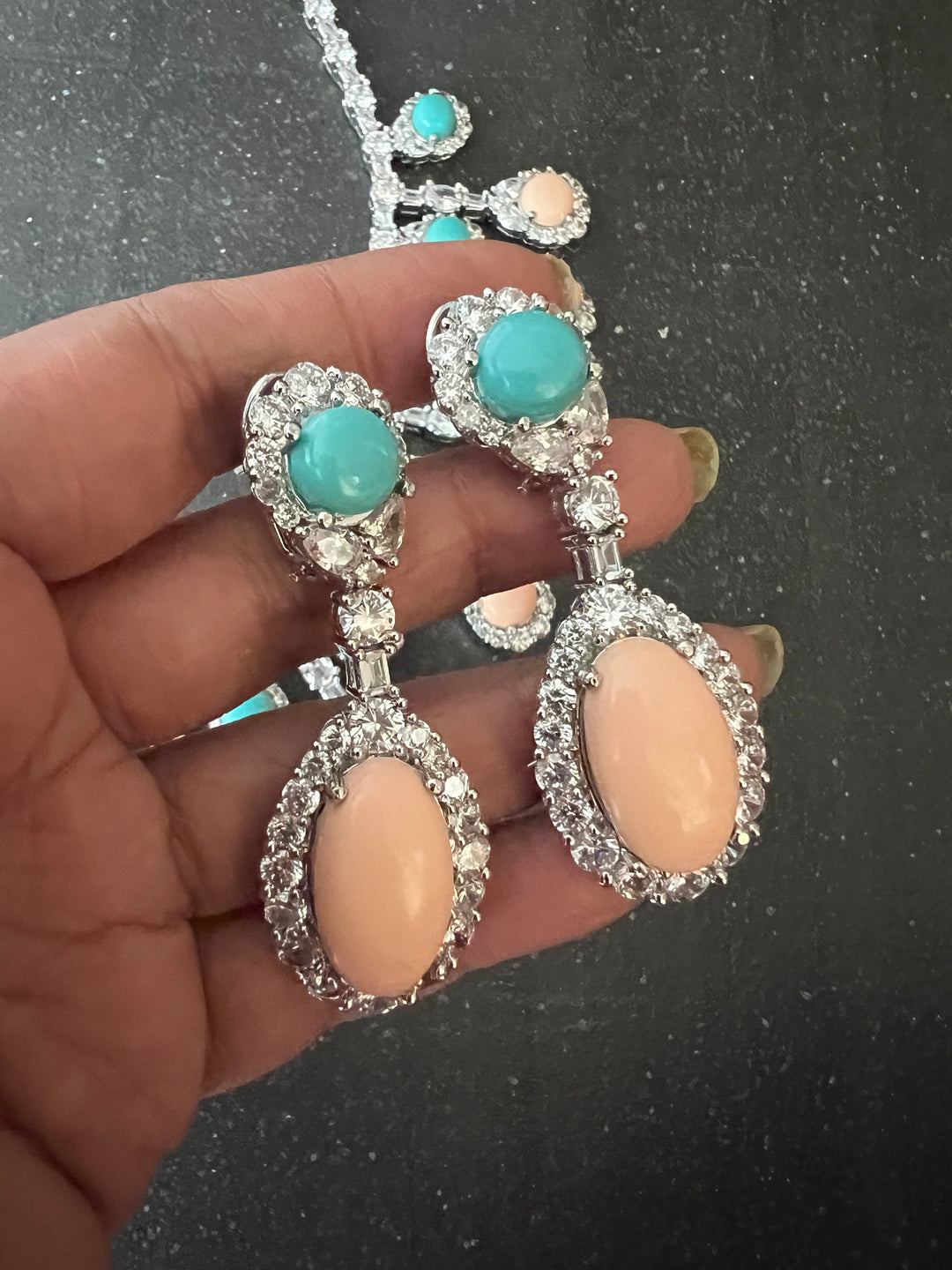 Peach Coral & Turquoise Necklace Set | SHIVKA