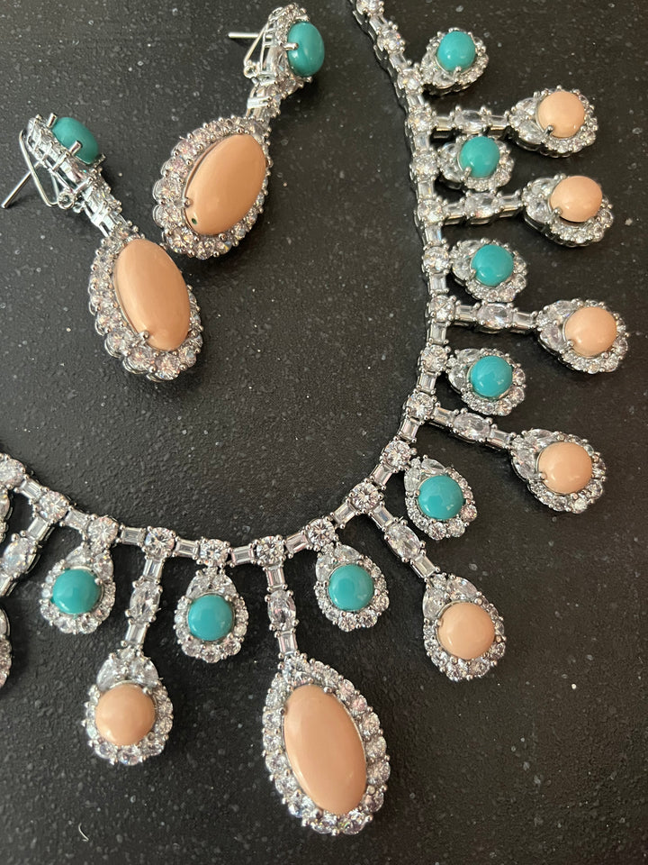 Peach Coral & Turquoise Necklace Set | SHIVKA