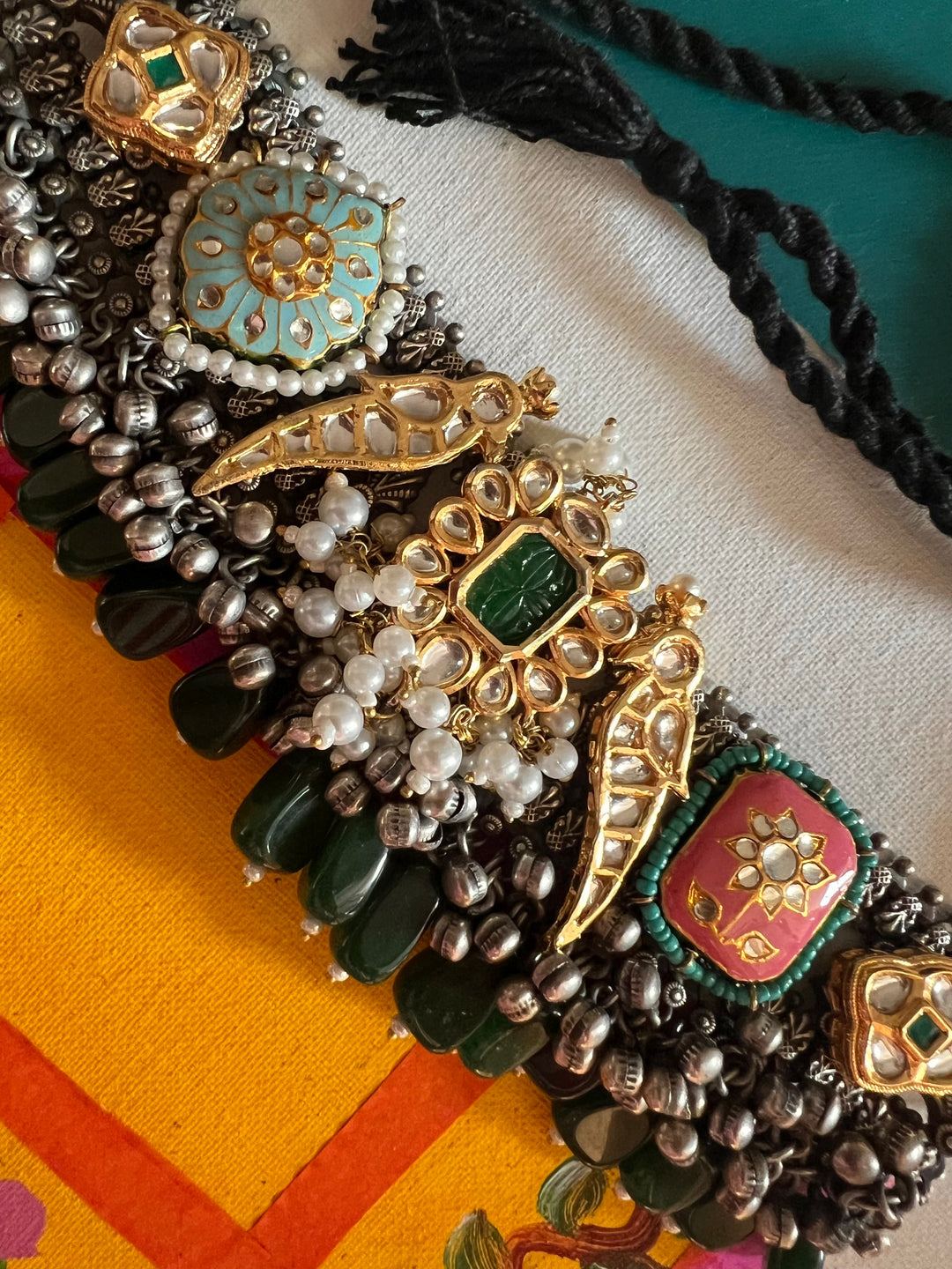 Handmade Fusion Peacock Kundan Choker with Ghungroo | Dual Tone Brass Statement Necklace by SHIVKA