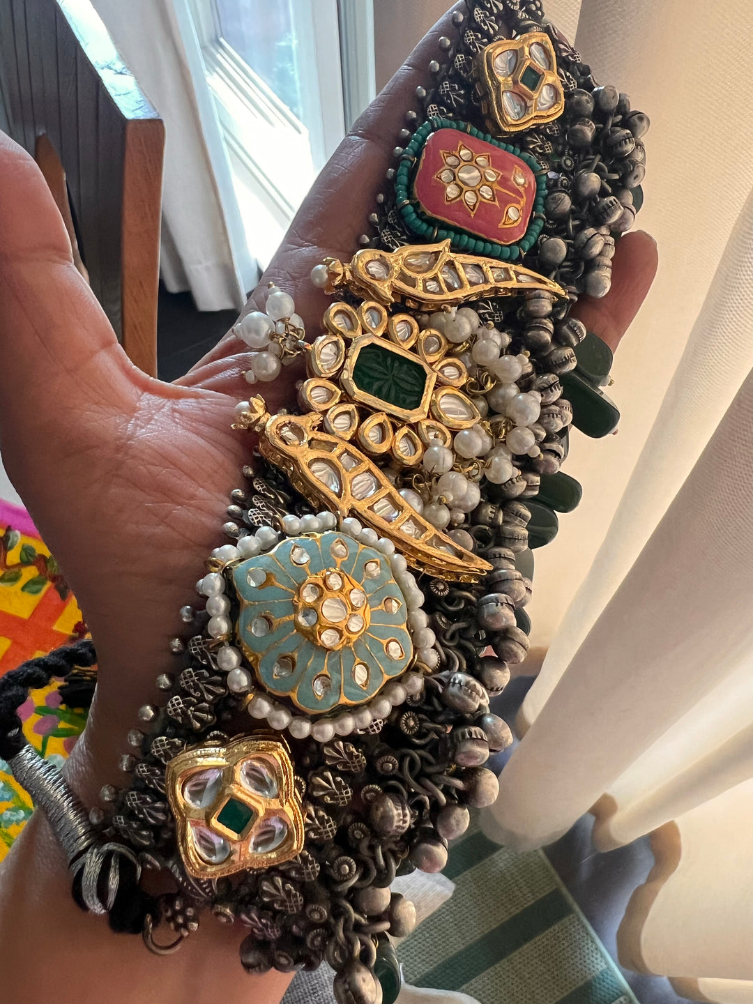 Handmade Fusion Peacock Kundan Choker with Ghungroo | Dual Tone Brass Statement Necklace by SHIVKA