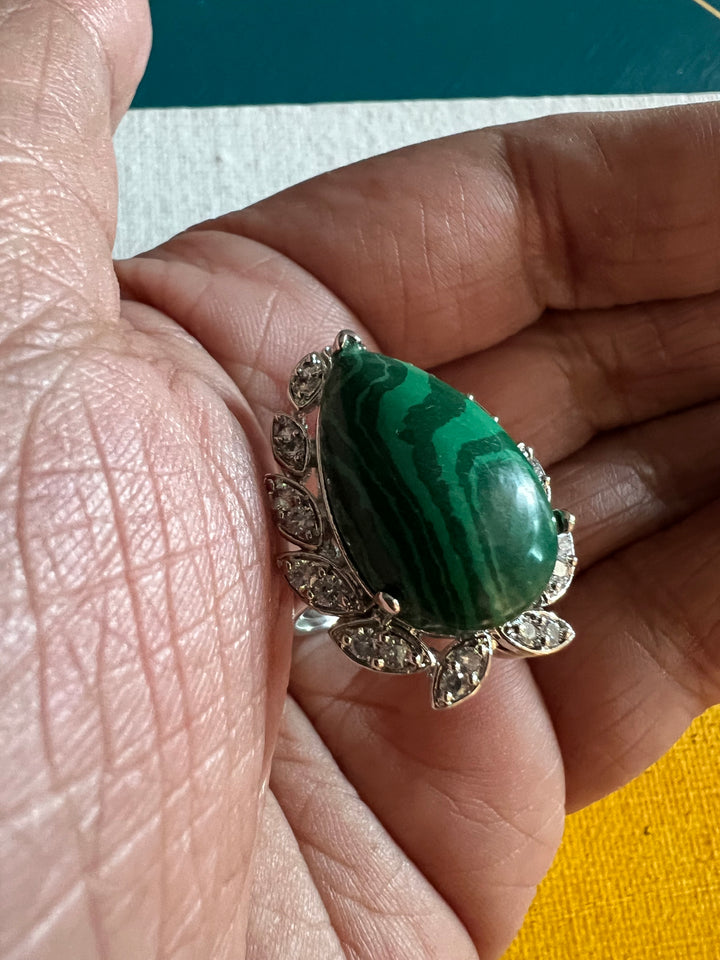 Malachite CZ Designer Ring | Adjustable | SHIVKA