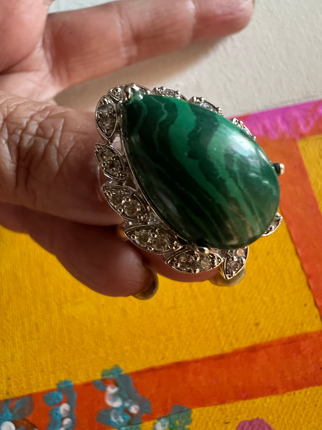 Malachite CZ Designer Ring | Adjustable | SHIVKA