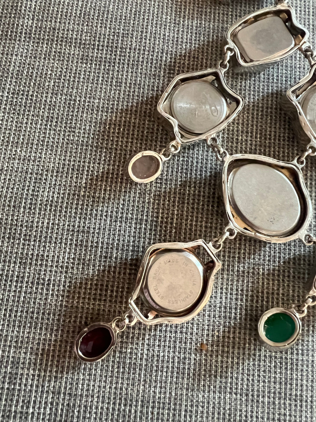 Vintage Watch Statement Necklace with Quartz Stones | Adjustable Hook Closure Brass Necklace by SHIVKA