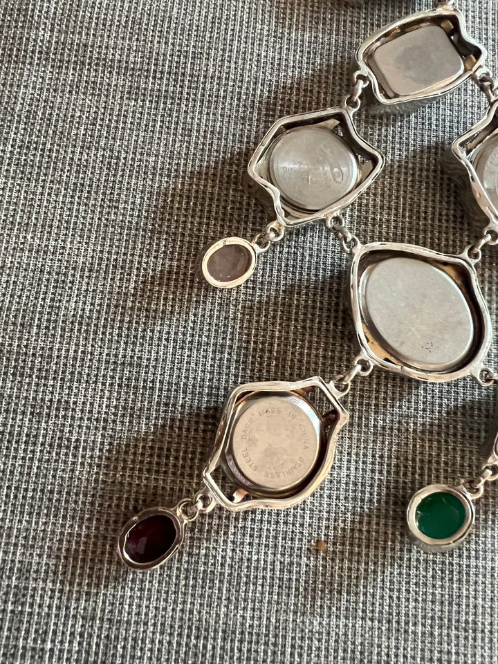 Vintage Watch Statement Necklace with Quartz Stones | Adjustable Hook Closure Brass Necklace by SHIVKA