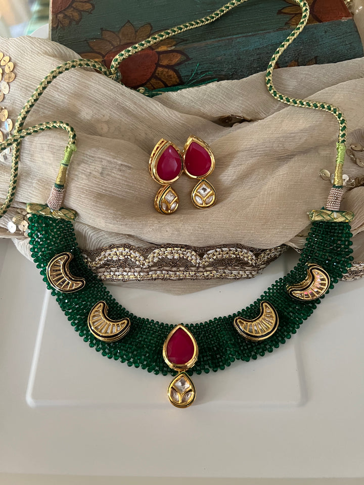The Chandira Necklace Set | Statement Kundan Mesh Choker Necklace with Earrings