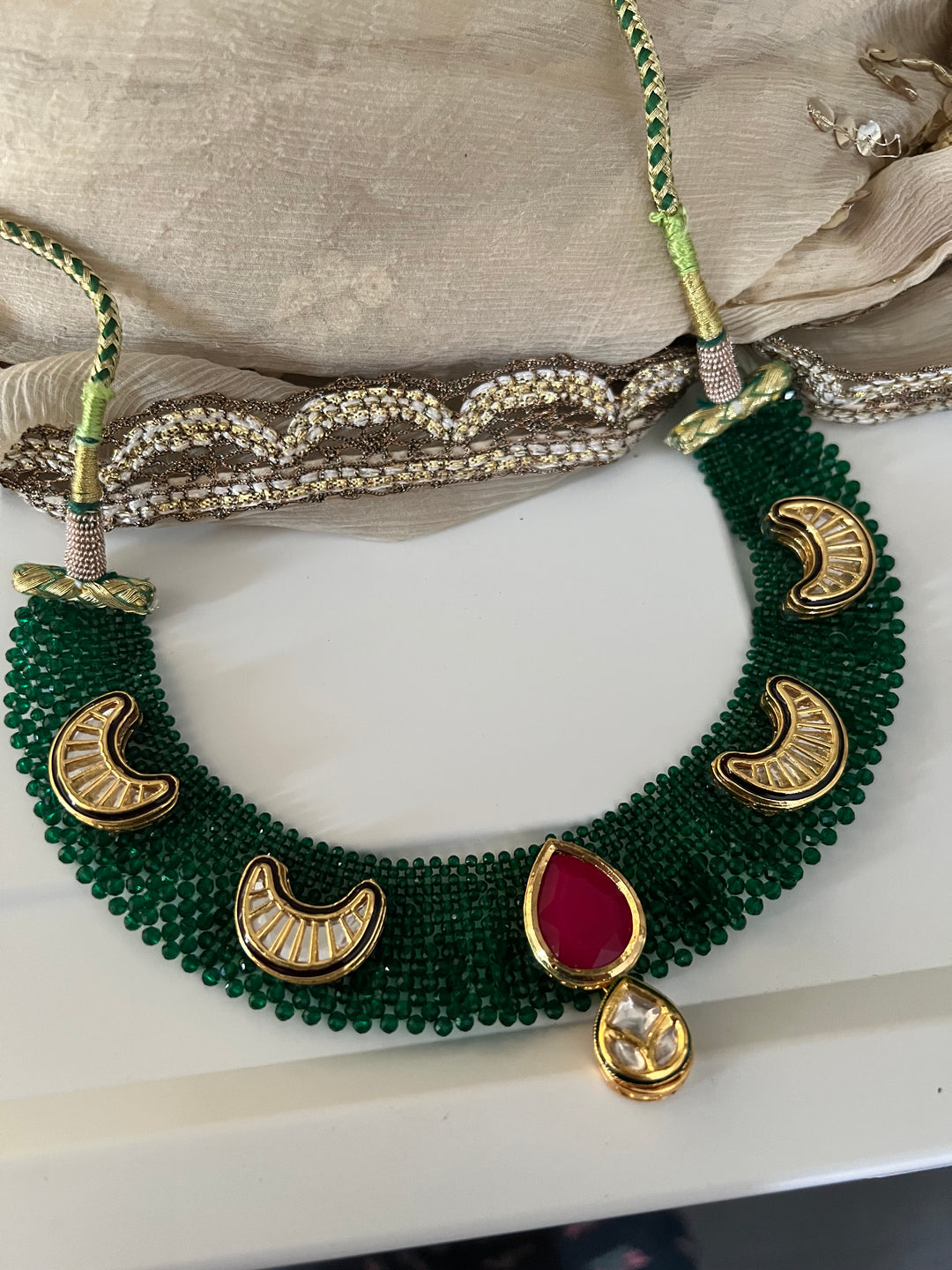 The Chandira Necklace Set | Statement Kundan Mesh Choker Necklace with Earrings