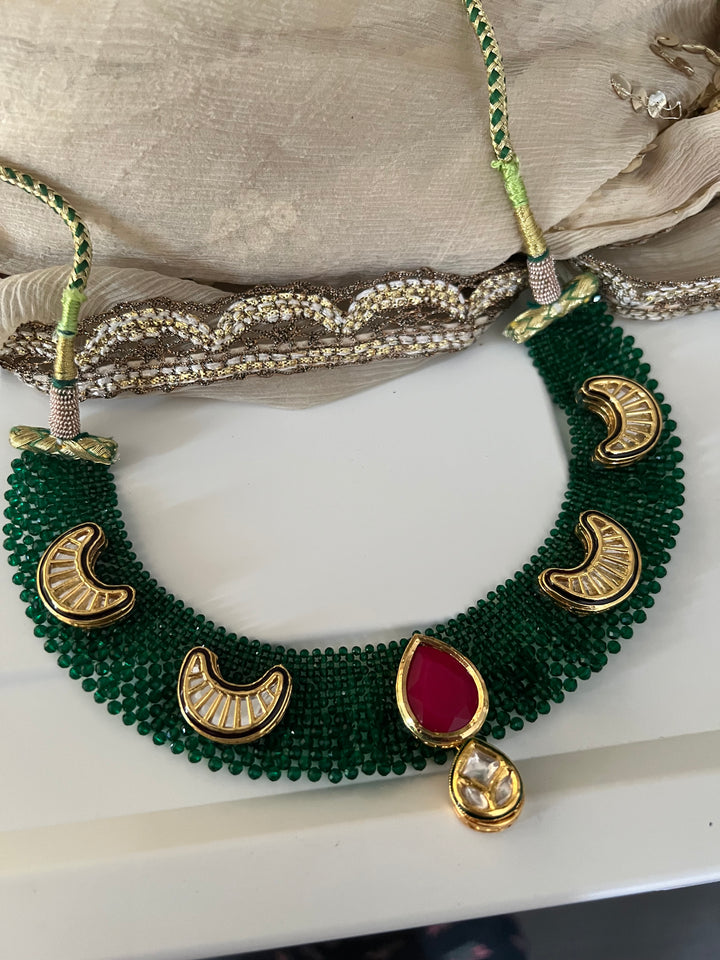 The Chandira Necklace Set | Statement Kundan Mesh Choker Necklace with Earrings