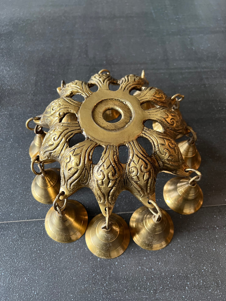 Elegant Brass Urli with Bell Stand - Timeless Beauty