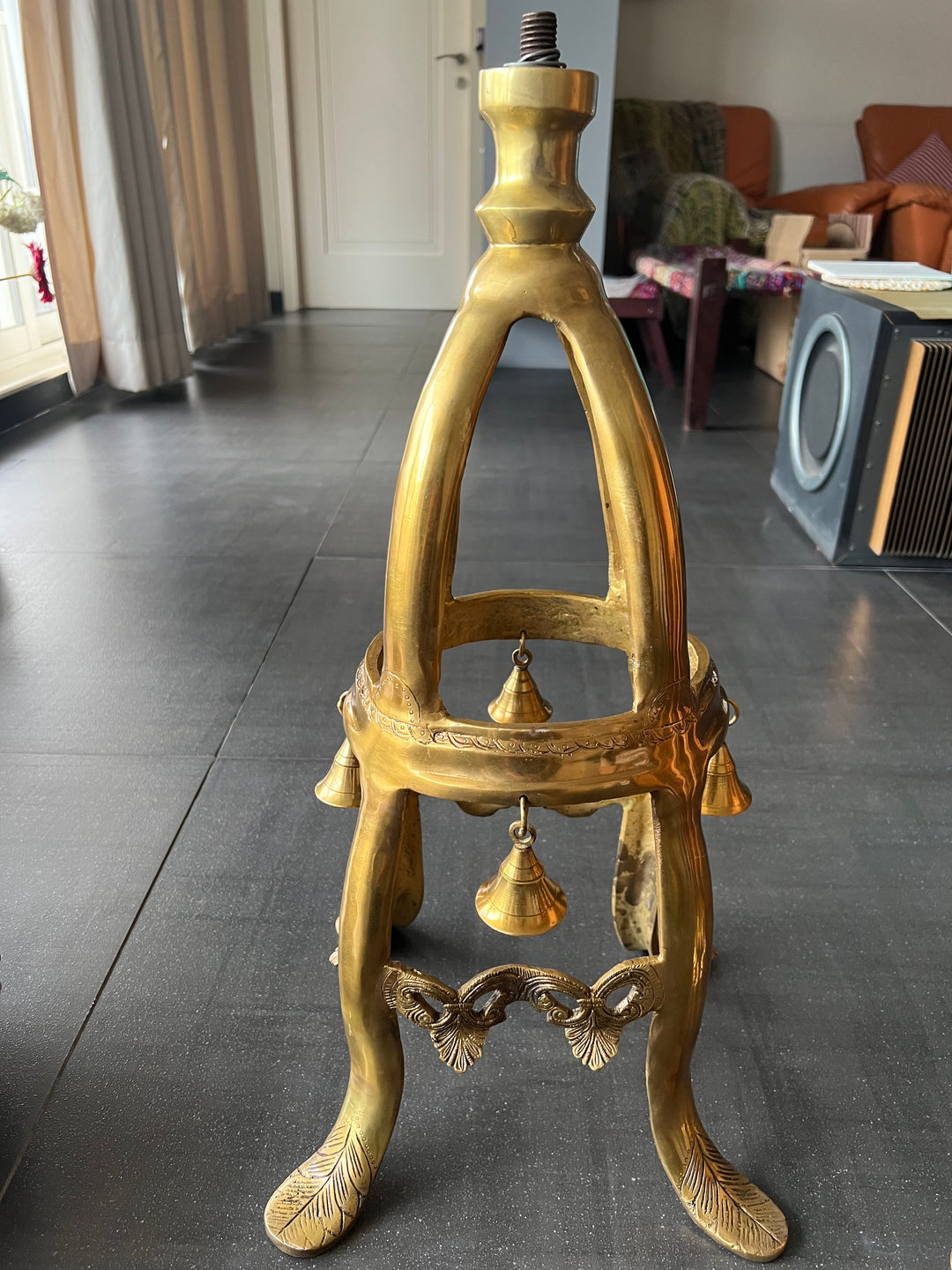 Elegant Brass Urli with Bell Stand - Timeless Beauty