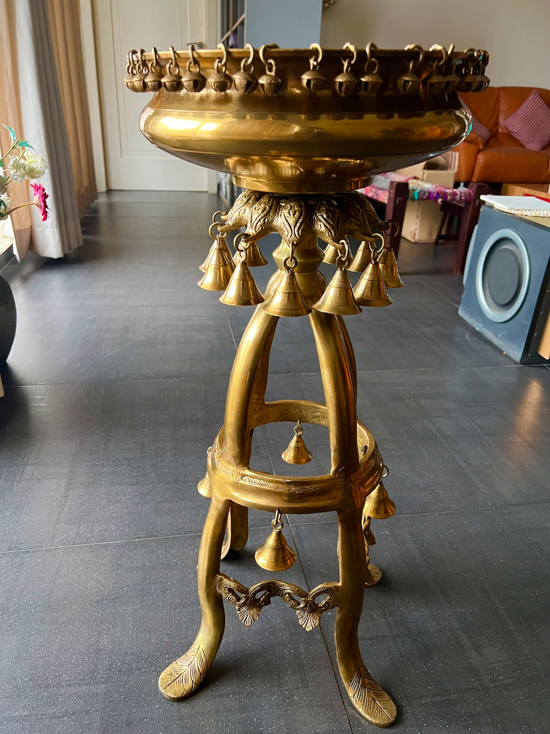 Elegant Brass Urli with Bell Stand - Timeless Beauty