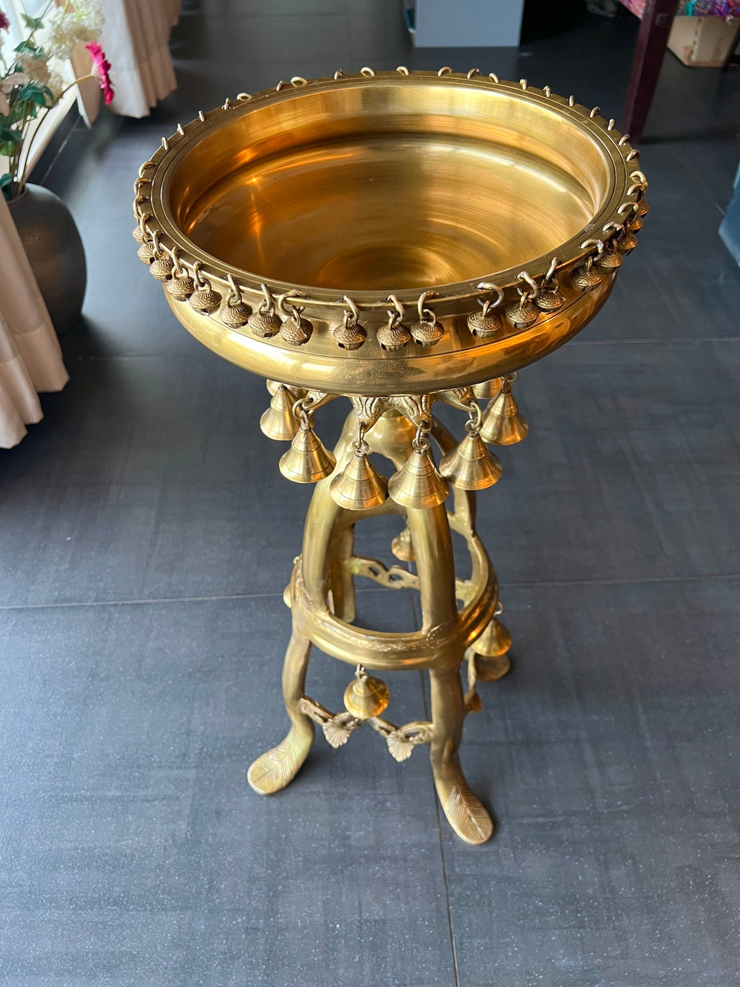 Elegant Brass Urli with Bell Stand - Timeless Beauty