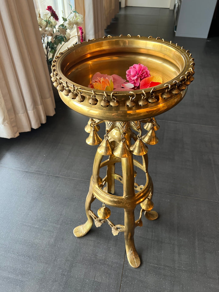 Elegant Brass Urli with Bell Stand - Timeless Beauty