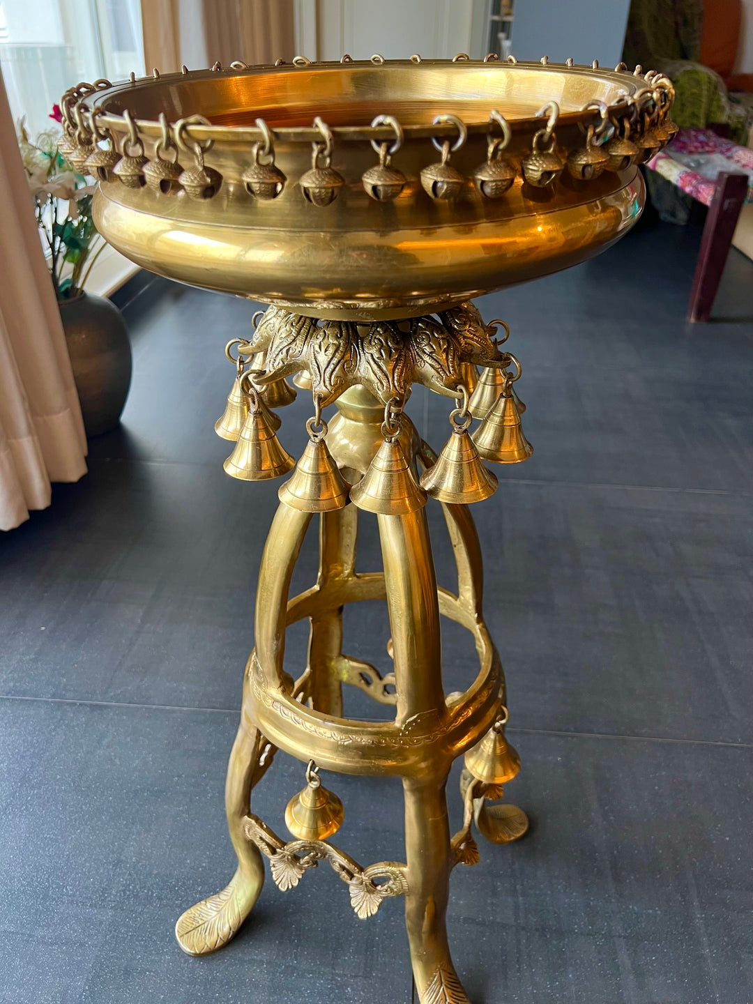 Elegant Brass Urli with Bell Stand - Timeless Beauty