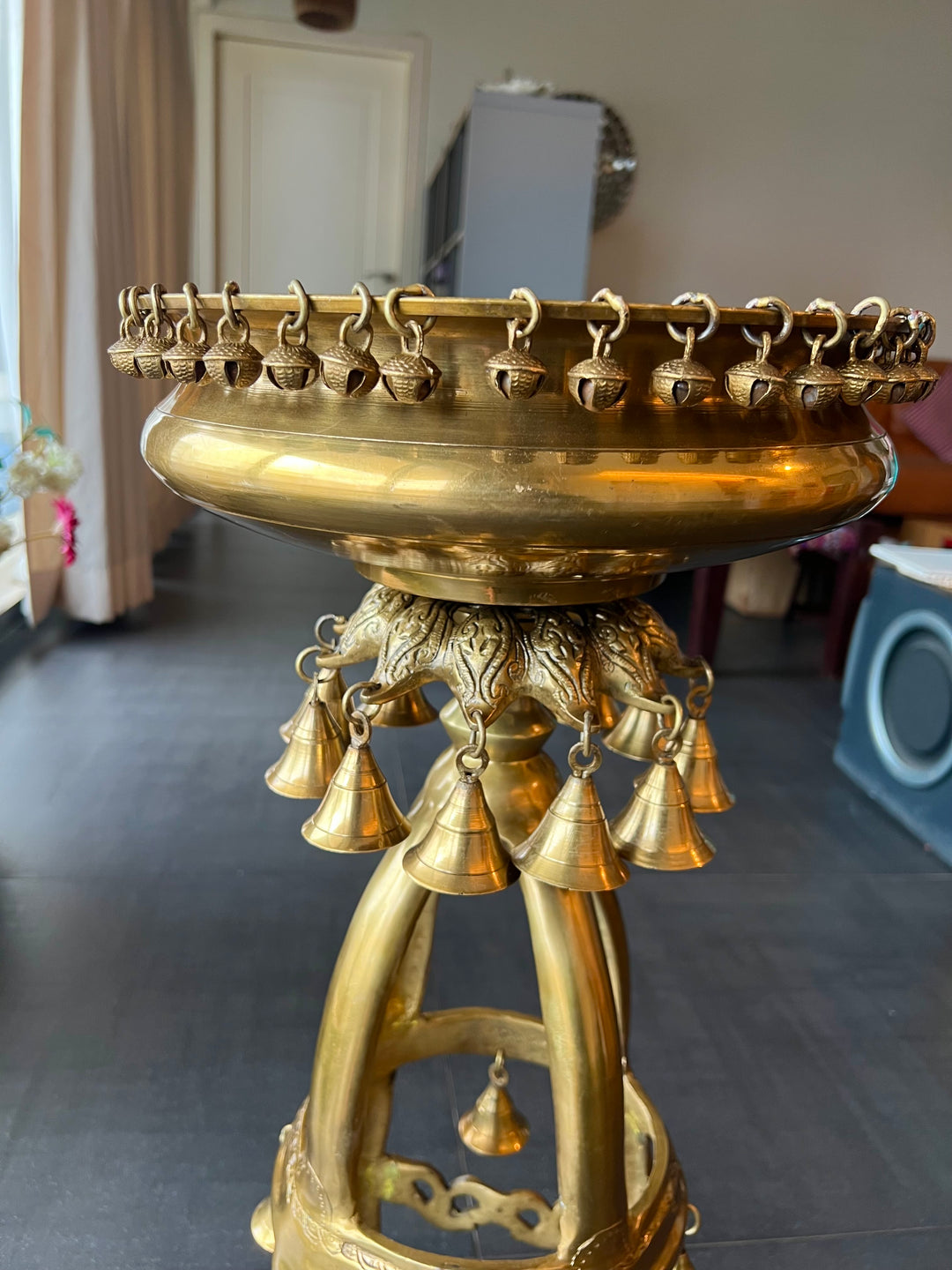 Elegant Brass Urli with Bell Stand - Timeless Beauty