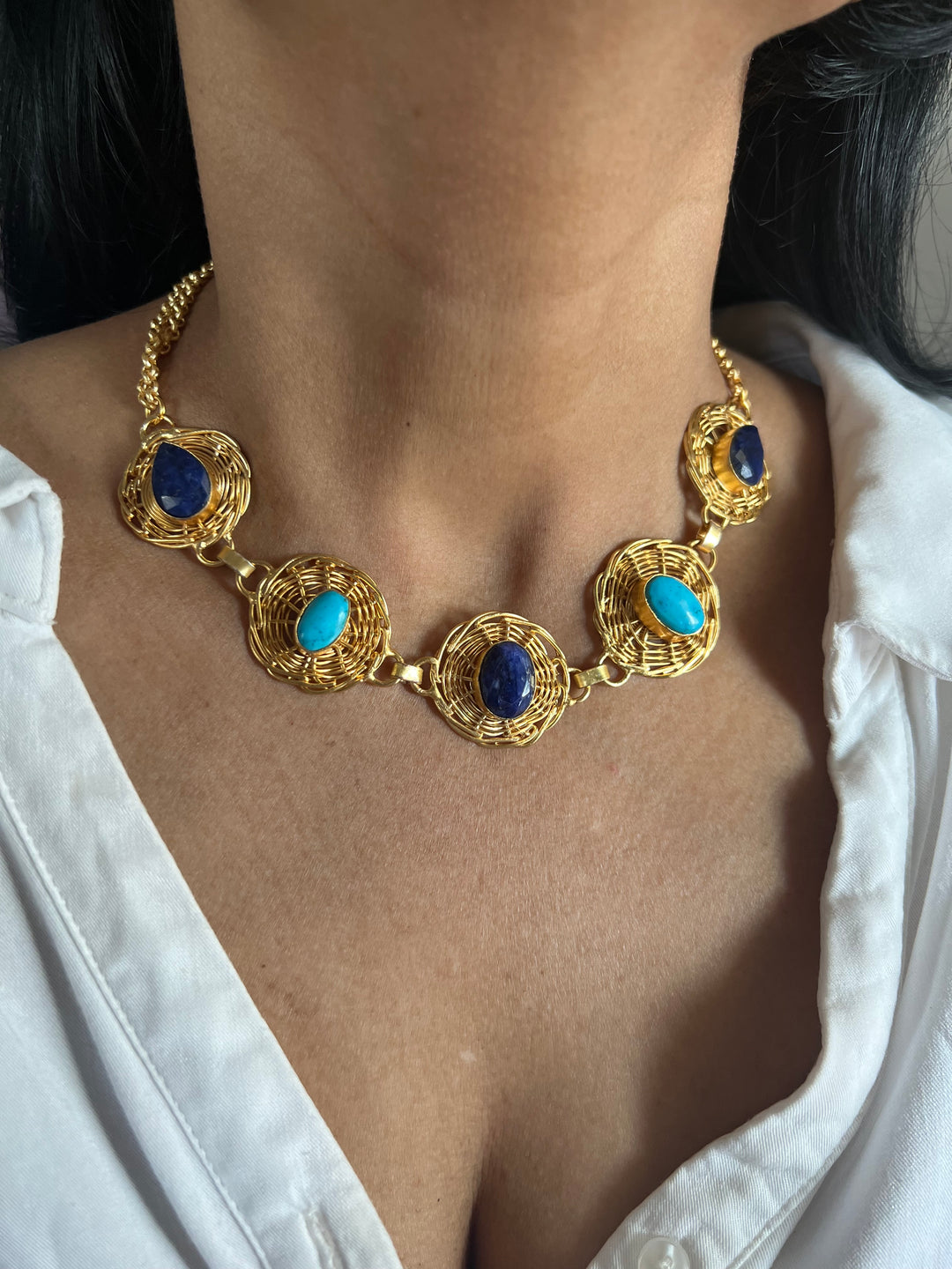 Statement Natural Gemstones Necklace / One-of-a-kind Jewlery/ Indian Necklace