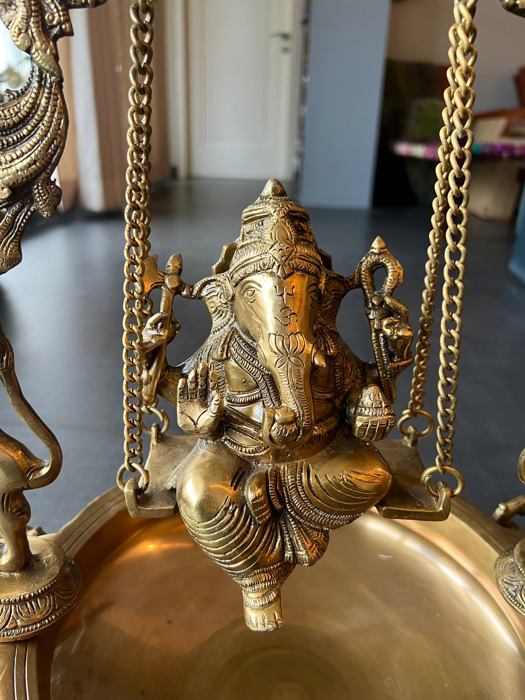 Divine Ganesha Jhoola with Urli - Solid Brass Splendor