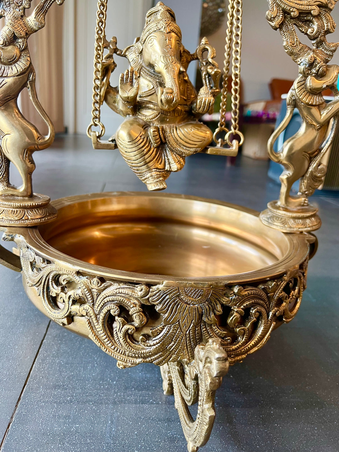 Divine Ganesha Jhoola with Urli - Solid Brass Splendor