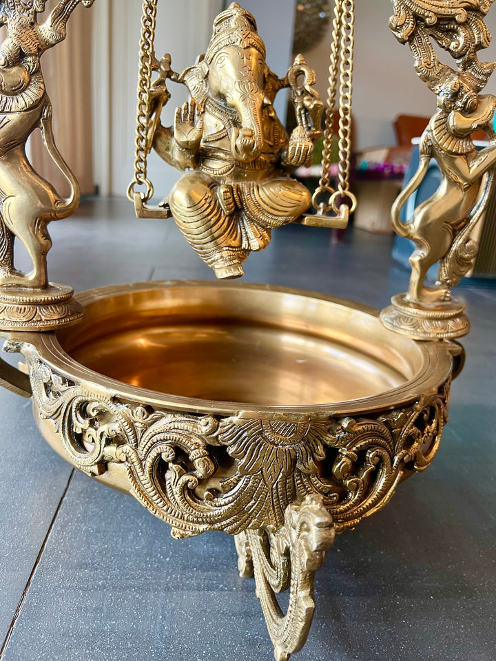 Divine Ganesha Jhoola with Urli - Solid Brass Splendor
