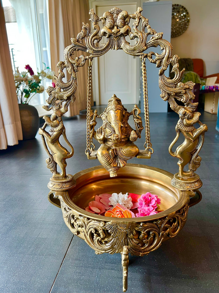 Divine Ganesha Jhoola with Urli - Solid Brass Splendor
