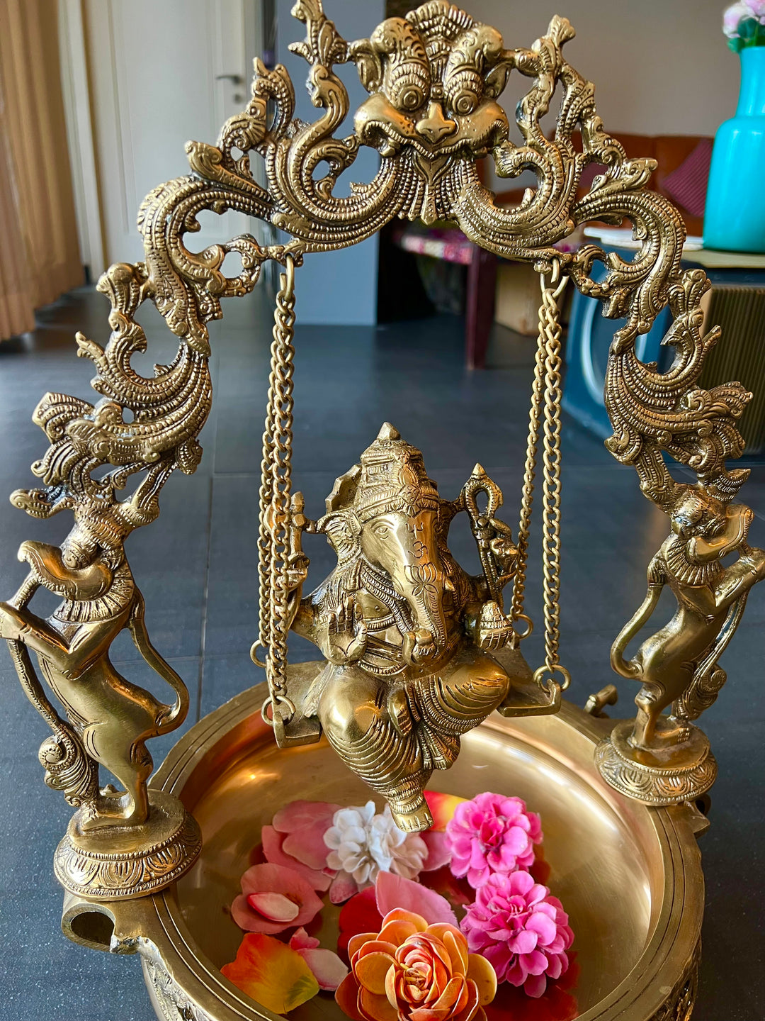 Divine Ganesha Jhoola with Urli - Solid Brass Splendor