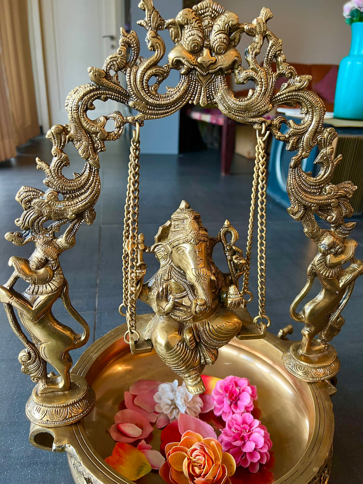 Divine Ganesha Jhoola with Urli - Solid Brass Splendor