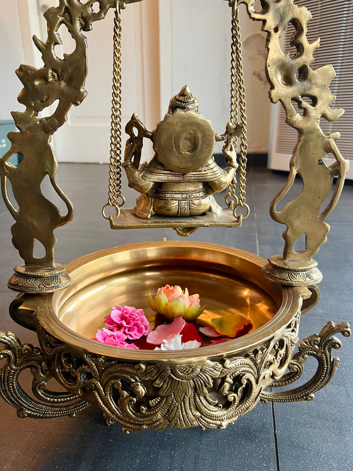 Divine Ganesha Jhoola with Urli - Solid Brass Splendor