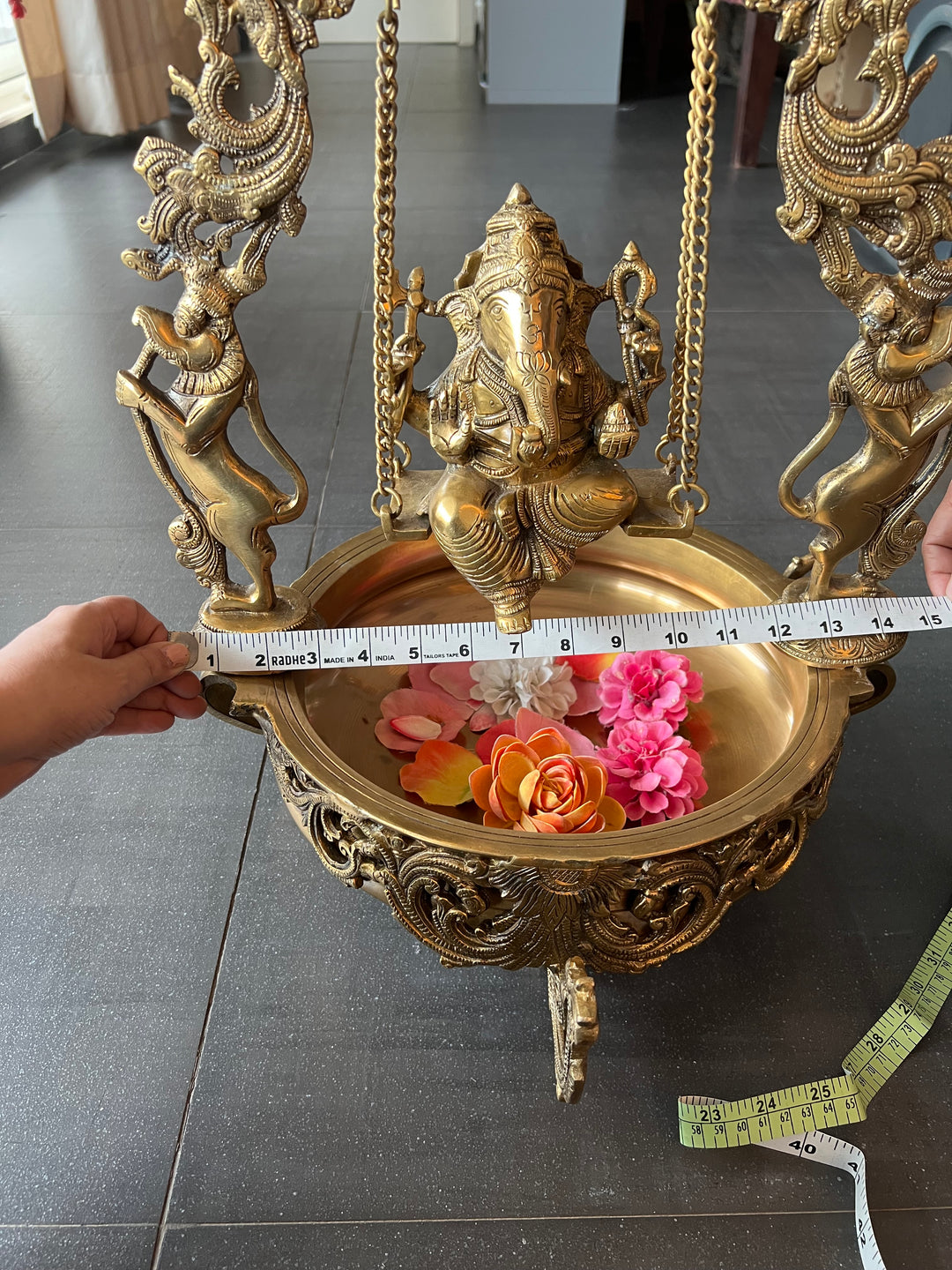 Divine Ganesha Jhoola with Urli - Solid Brass Splendor