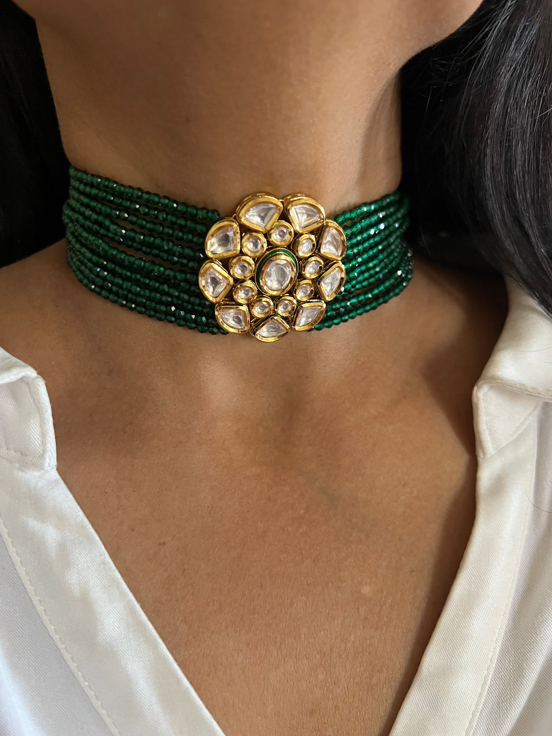 Gorgeous Green Kundan Choker with Studs