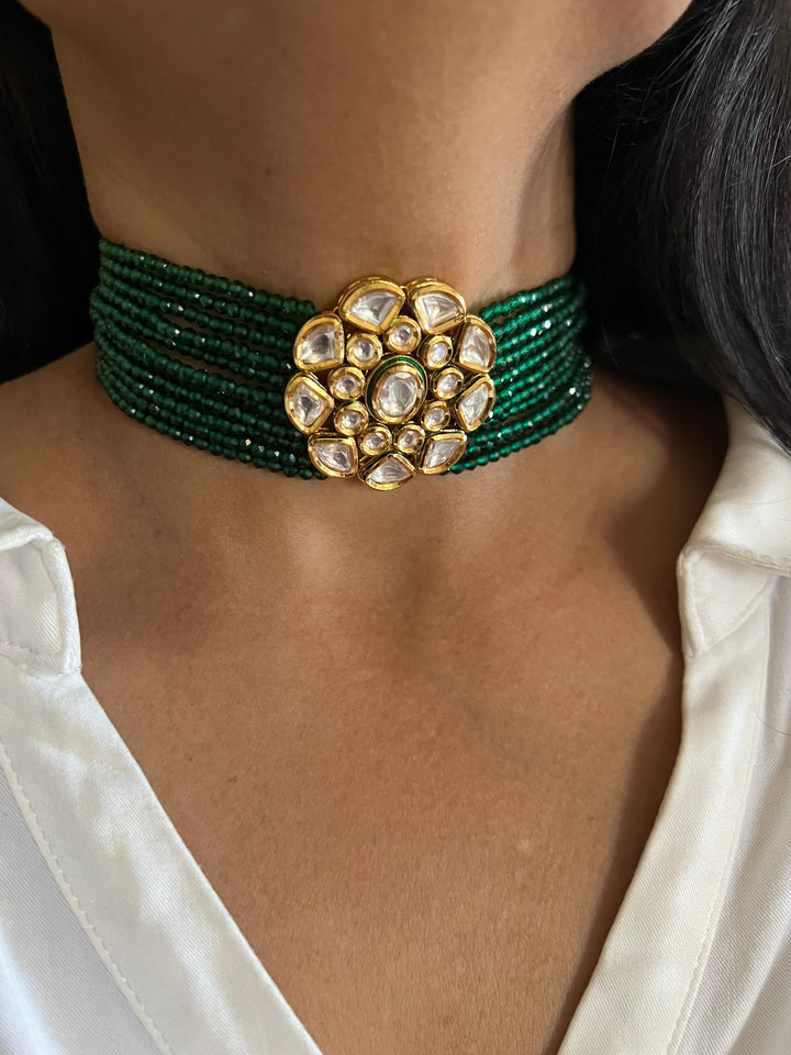 Gorgeous Green Kundan Choker with Studs