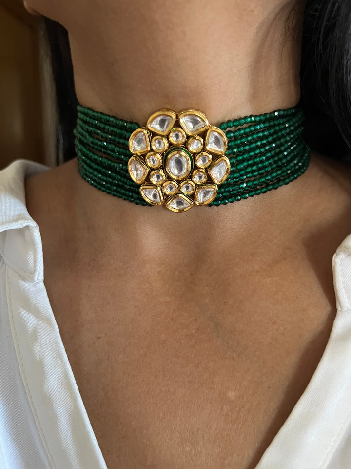 Gorgeous Green Kundan Choker with Studs