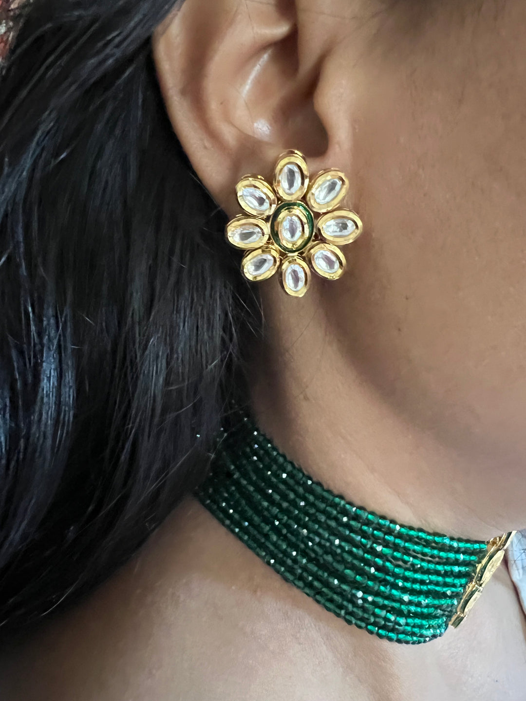Gorgeous Green Kundan Choker with Studs