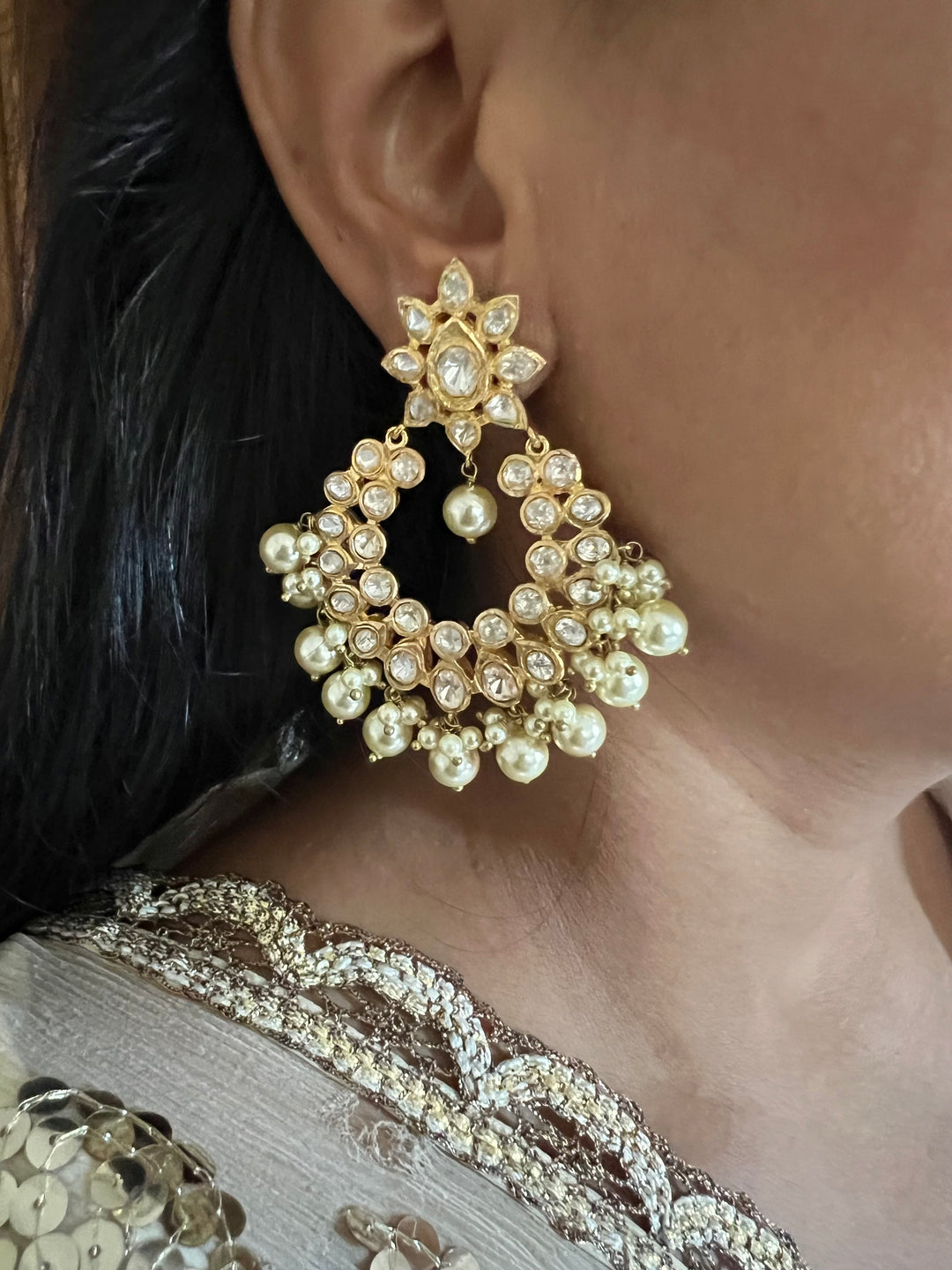 Pure 925 Silver Classic Pearls and Polki Chandbaalis