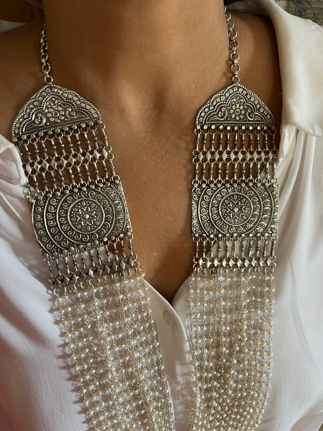 SHIVKA Pure 925 Silver Fresh WaterPearls Necklace