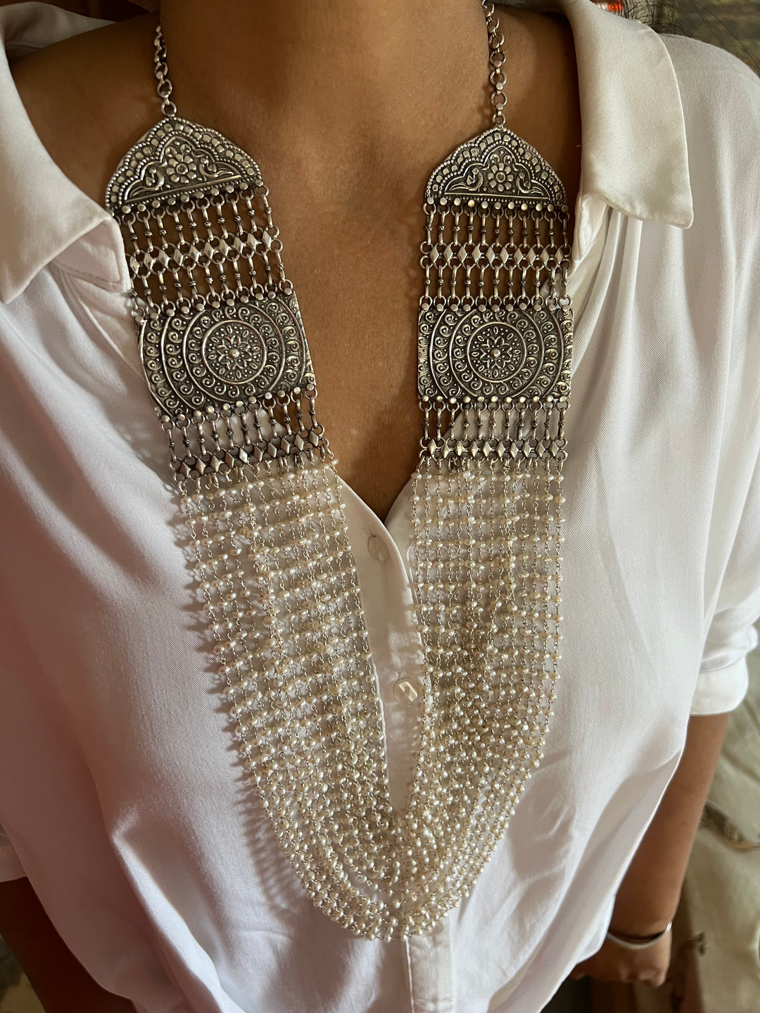 SHIVKA Pure 925 Silver Fresh WaterPearls Necklace