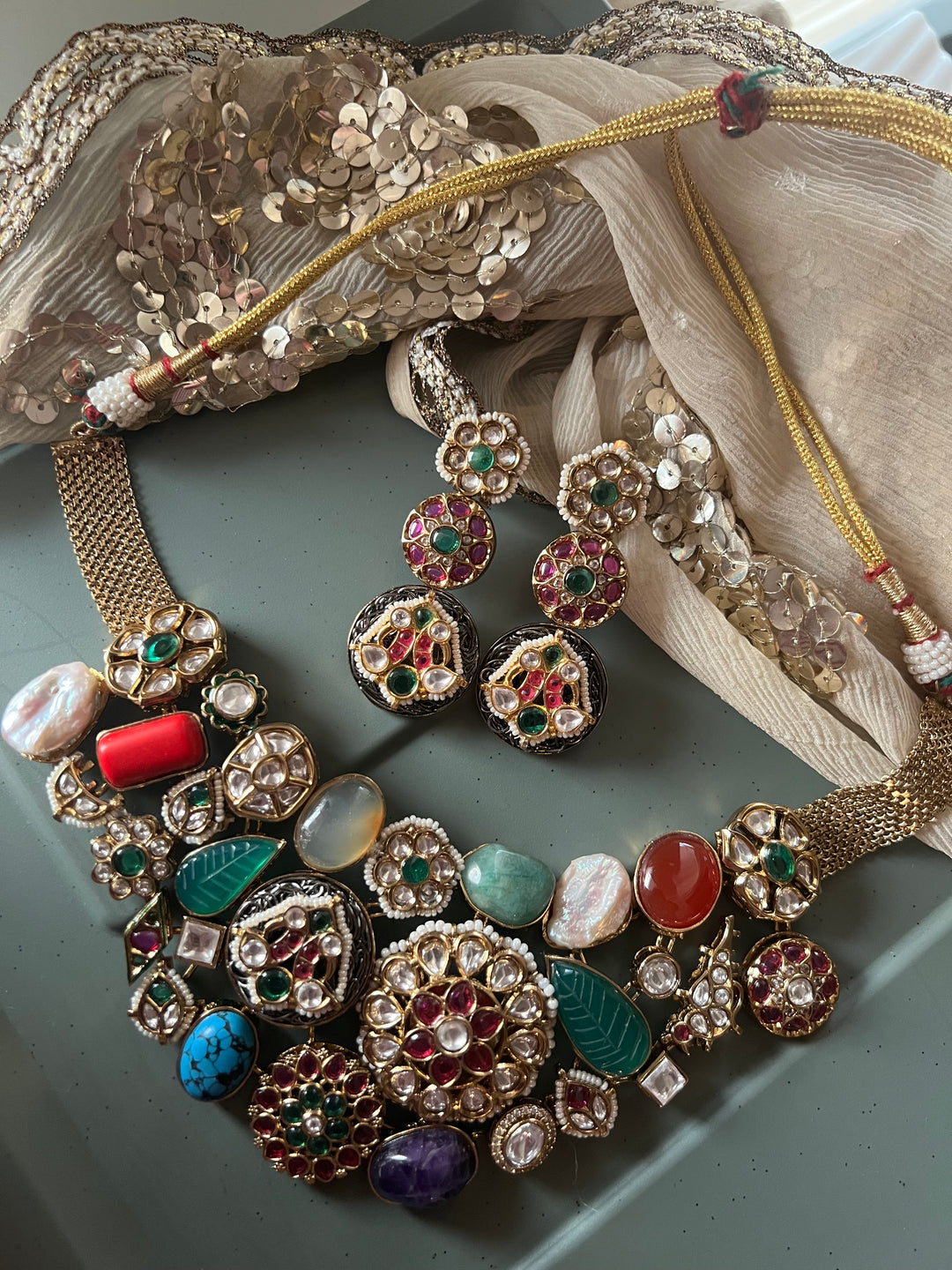 Elegant Designer Choker Necklace Set with Kundan Embellishments – Perfect for Destination Weddings