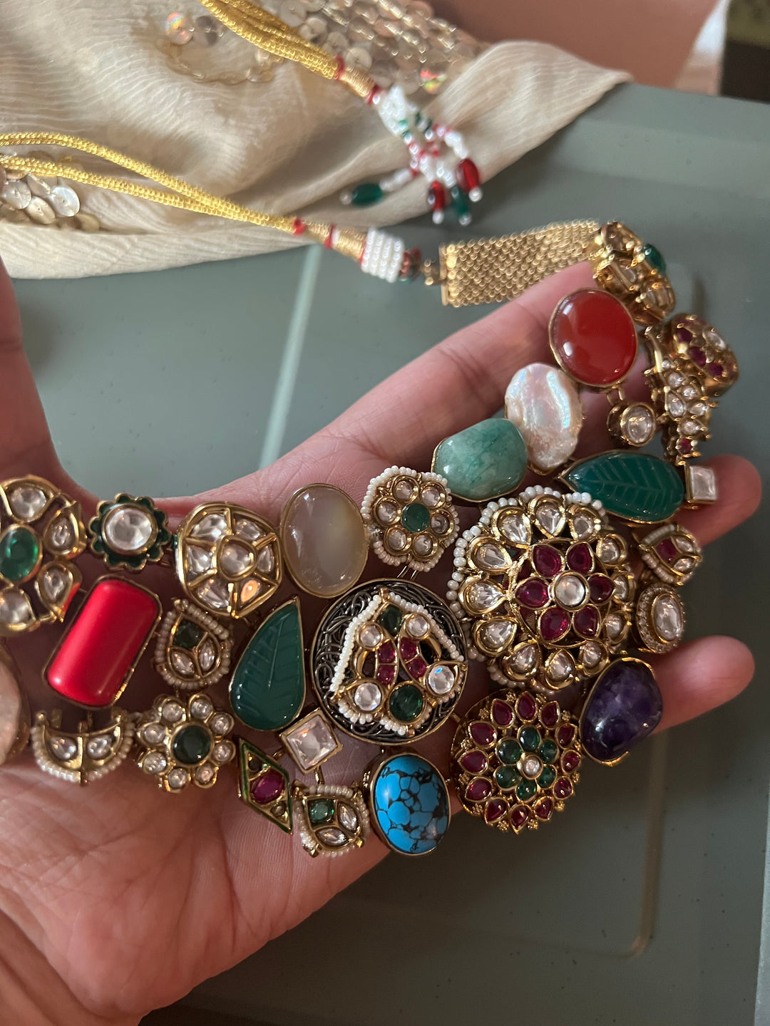 Elegant Designer Choker Necklace Set with Kundan Embellishments – Perfect for Destination Weddings