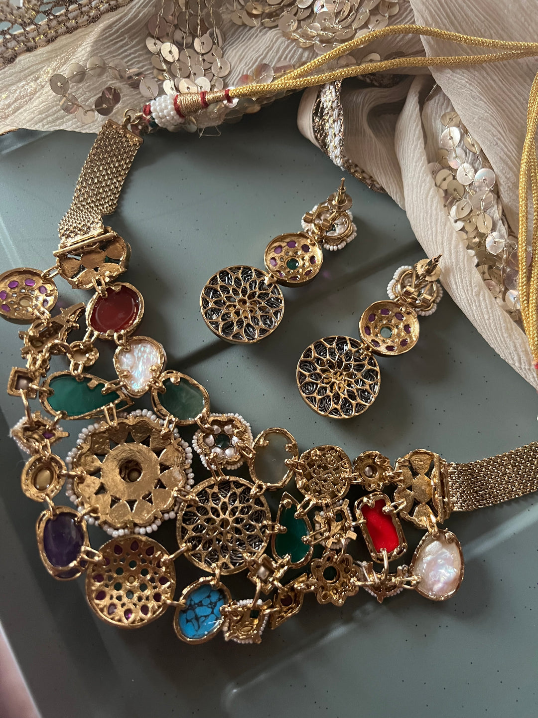 Elegant Designer Choker Necklace Set with Kundan Embellishments – Perfect for Destination Weddings