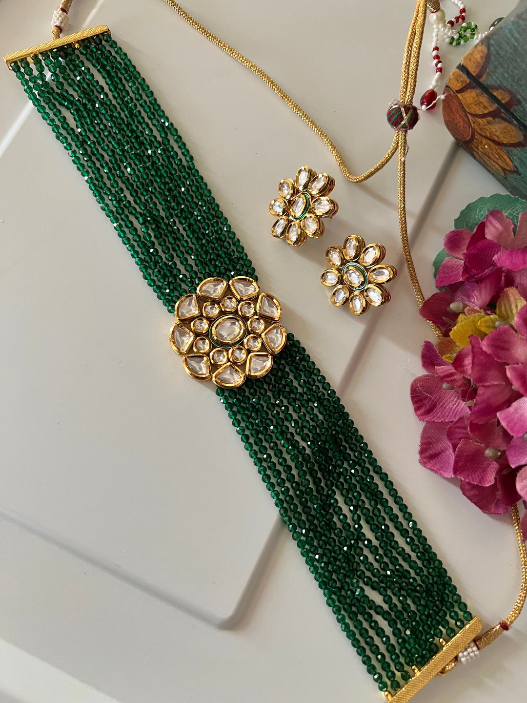 Gorgeous Green Kundan Choker with Studs