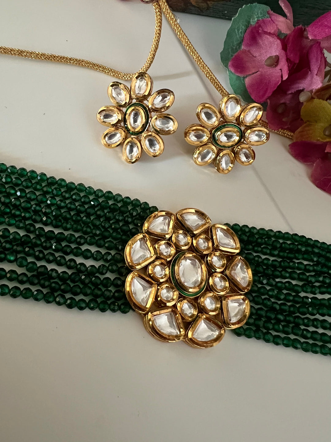Gorgeous Green Kundan Choker with Studs