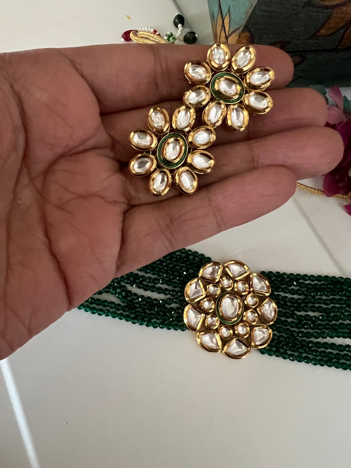 Gorgeous Green Kundan Choker with Studs