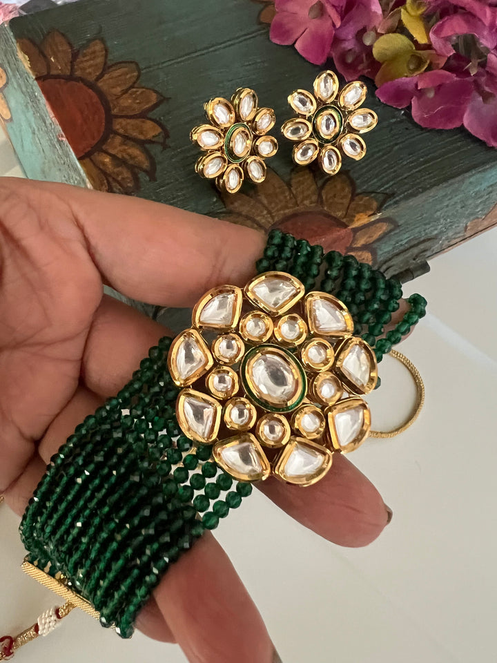Gorgeous Green Kundan Choker with Studs