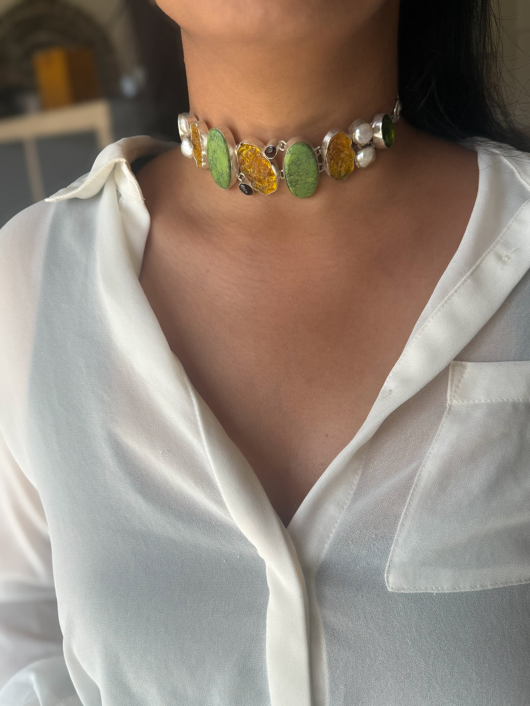 Statement Choker – Silver Brass, Adjustable Necklace