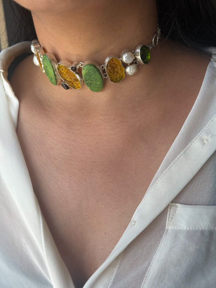 Statement Choker – Silver Brass, Adjustable Necklace