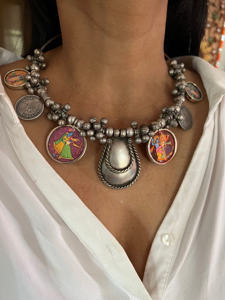 Antique Hand painted Brass Hasli Necklace - A Timeless Masterpiece