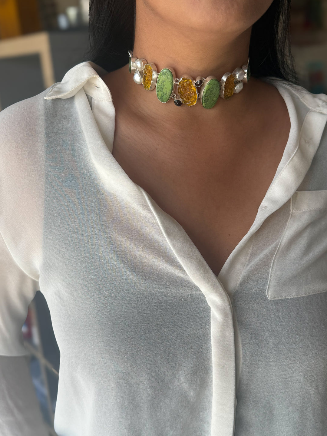 Statement Choker – Silver Brass, Adjustable Necklace